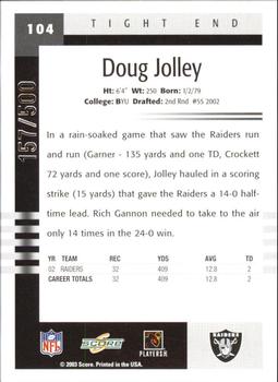 2003 Score - Scorecard #104 Doug Jolley Back