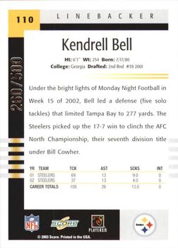 2003 Score - Scorecard #110 Kendrell Bell Back