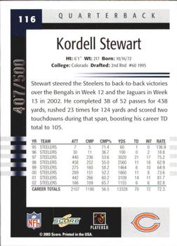 2003 Score - Scorecard #116 Kordell Stewart Back