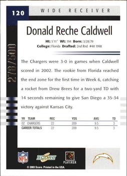 2003 Score - Scorecard #120 Reche Caldwell Back