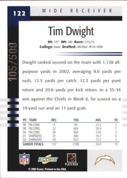 2003 Score - Scorecard #122 Tim Dwight Back