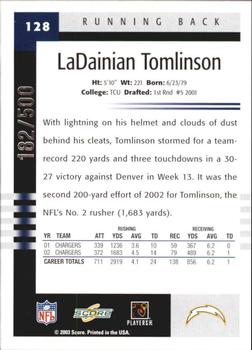 2003 Score - Scorecard #128 LaDainian Tomlinson Back