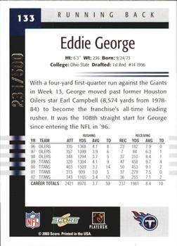 2003 Score - Scorecard #133 Eddie George Back