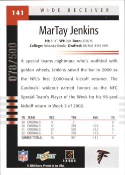 2003 Score - Scorecard #141 MarTay Jenkins Back