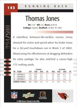 2003 Score - Scorecard #143 Thomas Jones Back