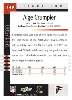 2003 Score - Scorecard #148 Alge Crumpler Back