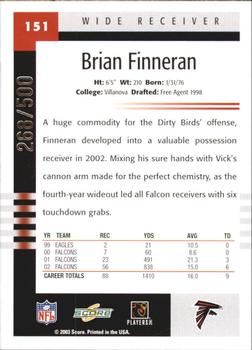 2003 Score - Scorecard #151 Brian Finneran Back