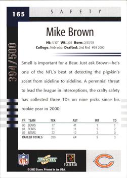2003 Score - Scorecard #165 Mike Brown Back