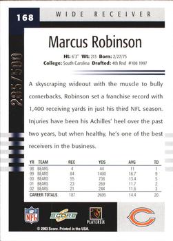 2003 Score - Scorecard #168 Marcus Robinson Back