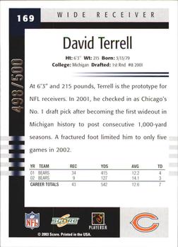 2003 Score - Scorecard #169 David Terrell Back