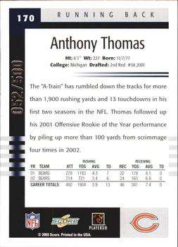 2003 Score - Scorecard #170 Anthony Thomas Back