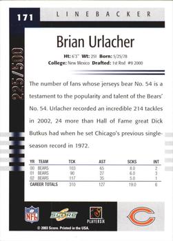 2003 Score - Scorecard #171 Brian Urlacher Back