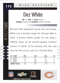 2003 Score - Scorecard #172 Dez White Back