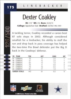 2003 Score - Scorecard #175 Dexter Coakley Back