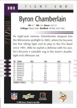 2003 Score - Scorecard #202 Byron Chamberlain Back