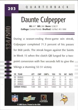 2003 Score - Scorecard #203 Daunte Culpepper Back