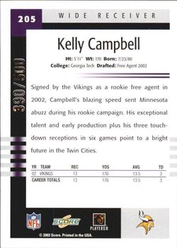 2003 Score - Scorecard #205 Kelly Campbell Back