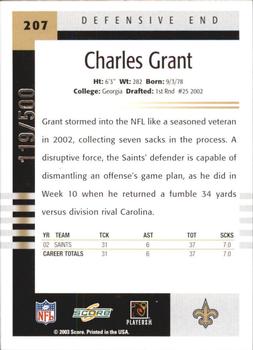2003 Score - Scorecard #207 Charles Grant Back