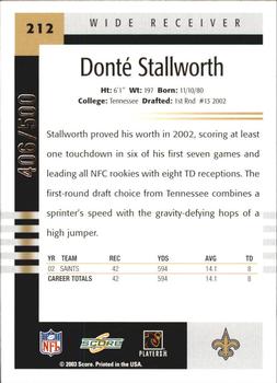 2003 Score - Scorecard #212 Donte Stallworth Back