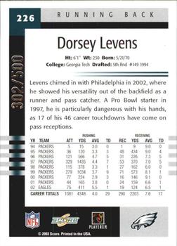 2003 Score - Scorecard #226 Dorsey Levens Back