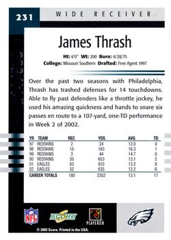2003 Score - Scorecard #231 James Thrash Back