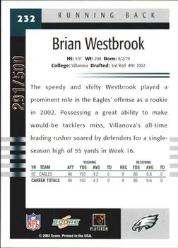 2003 Score - Scorecard #232 Brian Westbrook Back