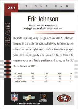 2003 Score - Scorecard #237 Eric Johnson Back