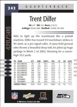 2003 Score - Scorecard #242 Trent Dilfer Back