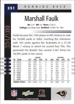 2003 Score - Scorecard #251 Marshall Faulk Back