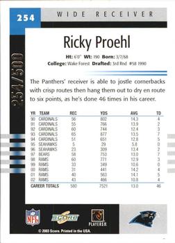 2003 Score - Scorecard #254 Ricky Proehl Back