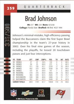 2003 Score - Scorecard #259 Brad Johnson Back