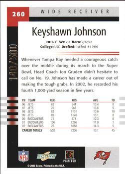 2003 Score - Scorecard #260 Keyshawn Johnson Back