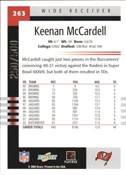 2003 Score - Scorecard #263 Keenan McCardell Back