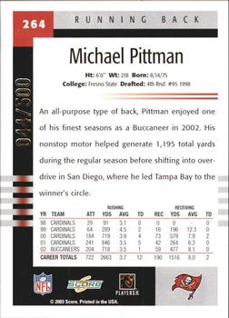 2003 Score - Scorecard #264 Michael Pittman Back