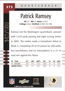 2003 Score - Scorecard #273 Patrick Ramsey Back