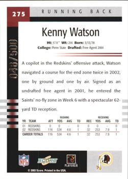 2003 Score - Scorecard #275 Kenny Watson Back