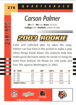 2003 Score - Scorecard #276 Carson Palmer Back