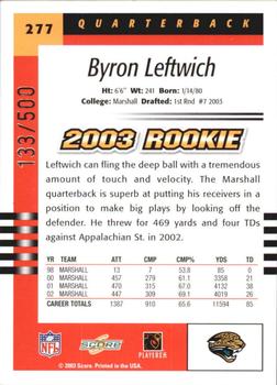 2003 Score - Scorecard #277 Byron Leftwich Back