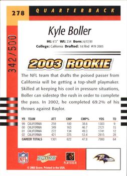 2003 Score - Scorecard #278 Kyle Boller Back