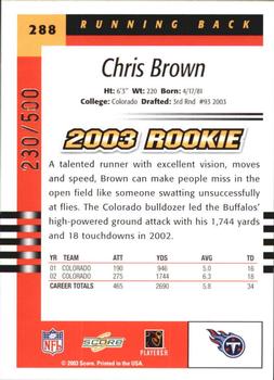 2003 Score - Scorecard #288 Chris Brown Back