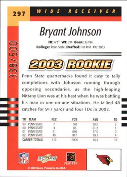 2003 Score - Scorecard #297 Bryant Johnson Back