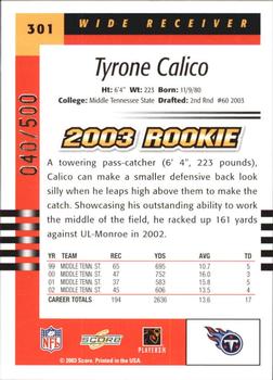 2003 Score - Scorecard #301 Tyrone Calico Back