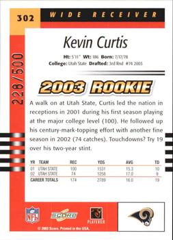 2003 Score - Scorecard #302 Kevin Curtis Back