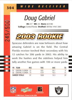 2003 Score - Scorecard #304 Doug Gabriel Back