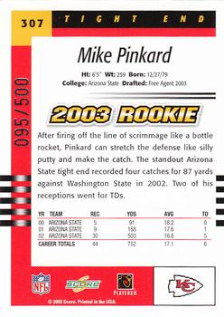 2003 Score - Scorecard #307 Mike Pinkard Back