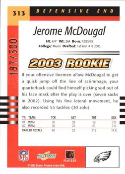 2003 Score - Scorecard #313 Jerome McDougle Back