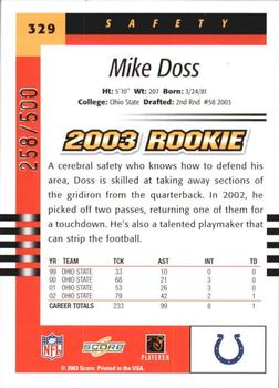 2003 Score - Scorecard #329 Mike Doss Back