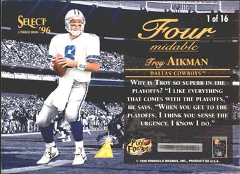 1996 Select - Four-midable #1 Troy Aikman Back