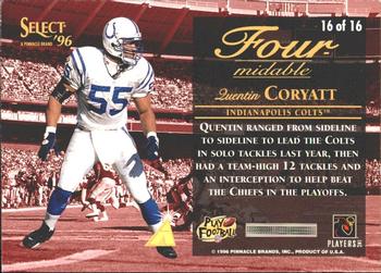 1996 Select - Four-midable #16 Quentin Coryatt Back
