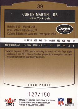 2003 SkyBox LE - Gold Proofs #39 Curtis Martin Back